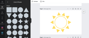 The screenshot of a sun clipart creation with Canva